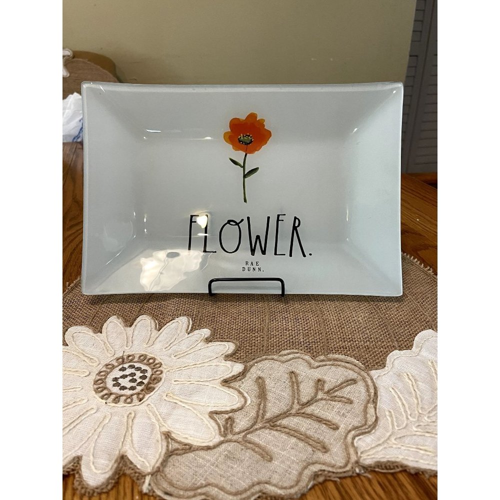 New Frosted Glass Rae Dunn Flower Tray Platter